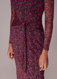 Outlined Floral Tie Mesh Dress